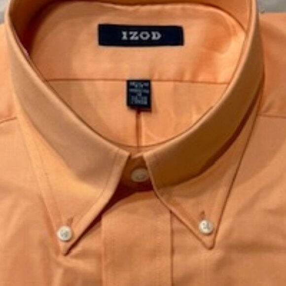 Izod Twill Wrinkle Free Button Down Shirt L 16 34/36 Cantalope Long Sleeve NWT - Picture 3 of 6
